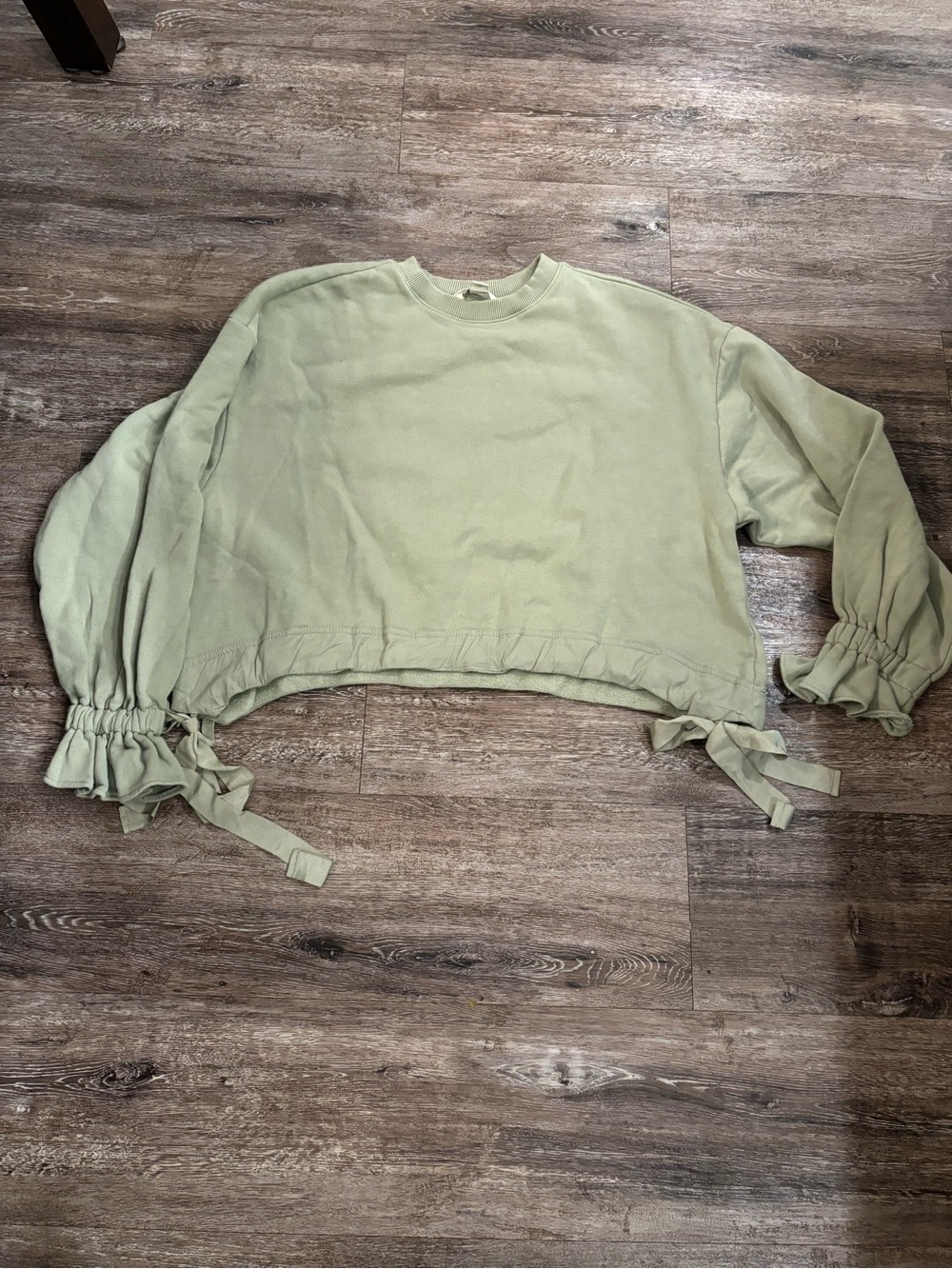 Maeve Cropped Sage Green Tie-Hem Sweatshirt